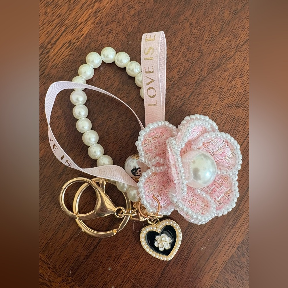 Xsold X Pink Floral Keychain with Pearls